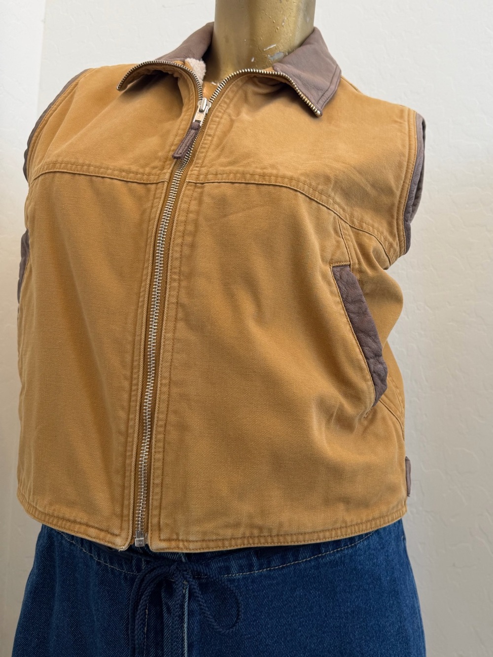 Y2K Vintage Early Winters Sherpa Lined Organic Cotton Canvas Vest size XS - Picture 3 of 15